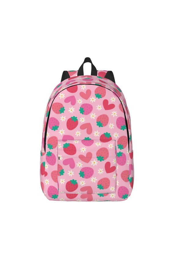 Haear Strawberry Print Canvas Backpack Travel Rucksack Unisex Knapsack 15.7/17.7Inch Laptop Backpack for Work,College -Small
