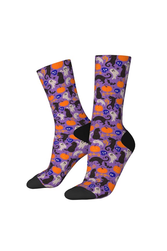 Halloween Black Cats Crew Socks for Men & Women, Breathable Casual Athletic Ankle Socks