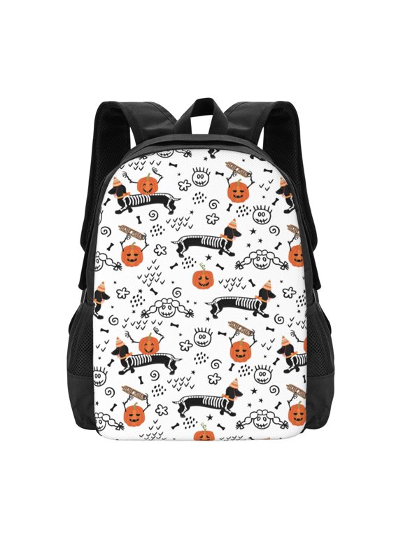 Halloween Dachshund Print Backpack for Women Men School Bookbag with Laptop Compartment for College Work Travel, Simple Fashion Casual Daypack, Fit 15" Laptop