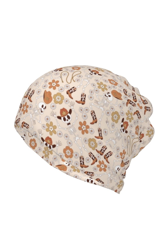 Halloween Dancing Cowboy Skeleton Slouchy Beanie Hat for Men/Women, Skull Cap Chemo Cap Night Sleeping Cap
