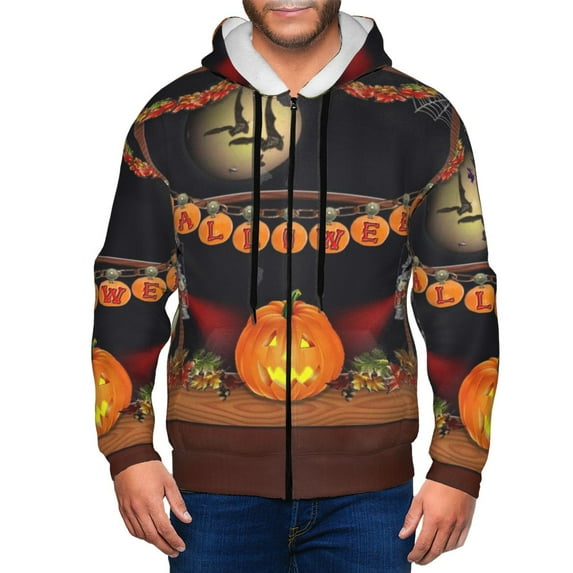 Vsdgher Halloween Decoration Mens Hoodies Zip Hoodie, Hoodies for Men, Zip-up Hooded Sweatshirt-Large