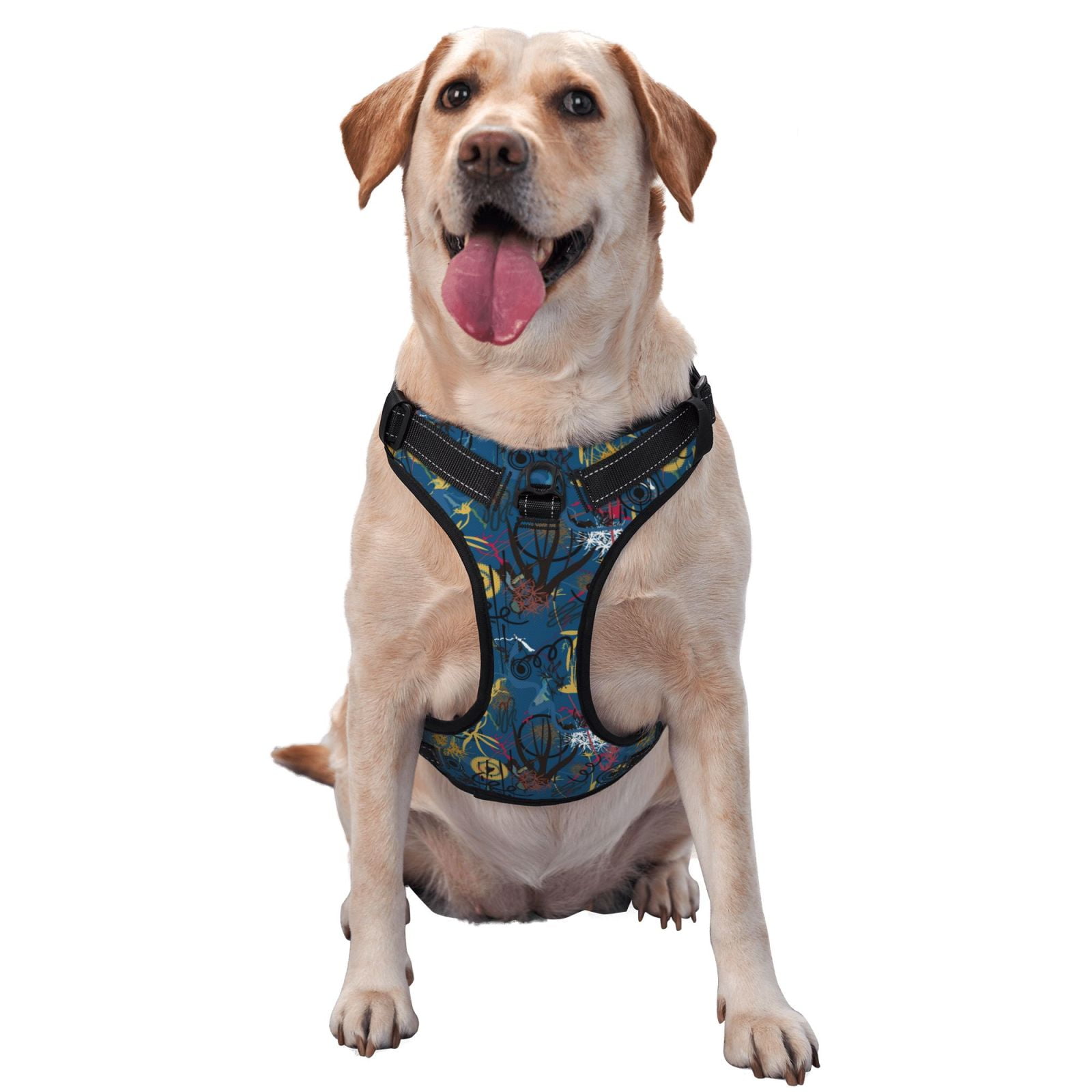 Vsdgher Halloween Elements Pattern Dog Harness,No Pull Pet Harness with Soft Padded Handle,Adjustable Reflective Vest with 2 Buckles,4 Slide Buckles,S-XL X-Large