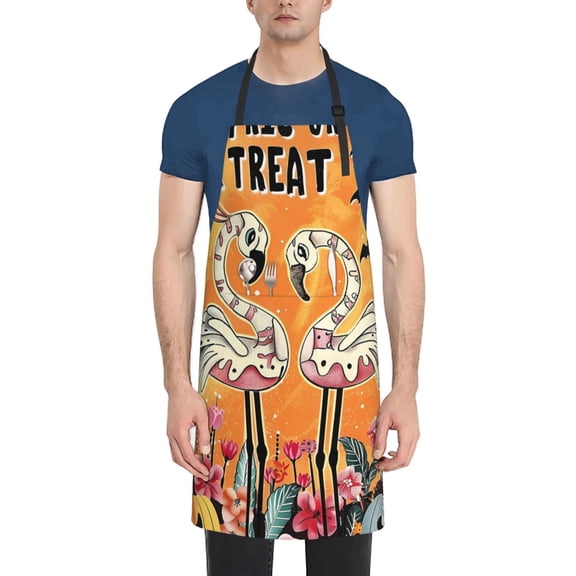 Vsdgher Halloween Flamingos Waterproof Apron with 2 Pockets Kitchen Chef Aprons Bibs for Grooming Cooking Baking Painting Gardening