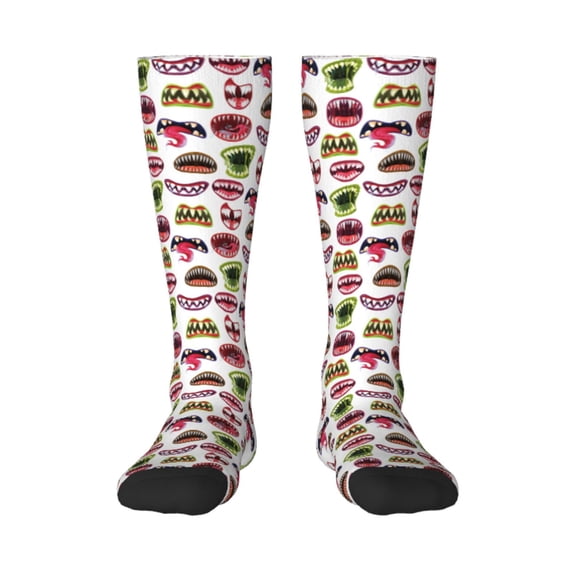 Vsdgher Halloween Mouth Print Thigh High Socks Extra Long Stretchy Sock Women Over Knee High Opaque Stocking Daily Wear