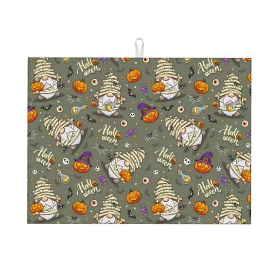 Vsdgher Halloween Mummy Gnome Dish Drying Mat Super Absorbent Drying Mat Large Dish Drying Mats for Kitchen Counter Kitchen Drying Mat 24" x 18"