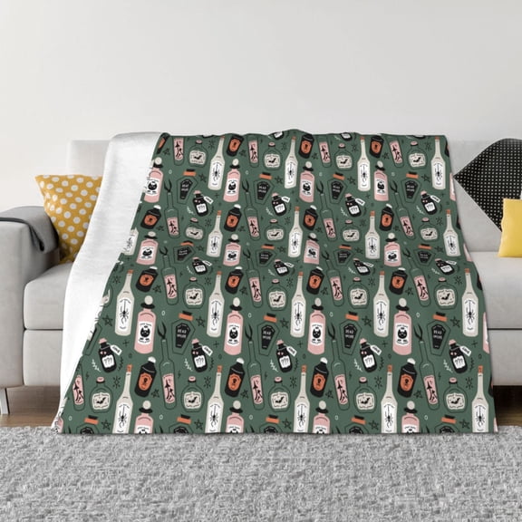 Vsdgher Halloween Potions Pattern Fleece Throw Blanket, Horizontal Fleece Bedding Home Decor for Couch & Bed All Season Use -50"x40"