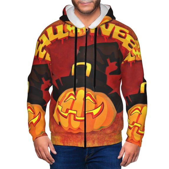 Vsdgher Halloween Pumpkin Mens Hoodies Zip Hoodie, Hoodies for Men, Zip-up Hooded Sweatshirt-3X-Large
