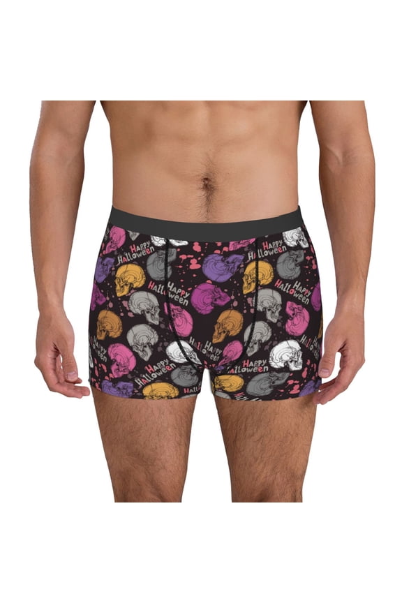 Halloween Skeleton Pattern Men's Boxer Brief Underwear,Soft Funny Underwear for Men-Large