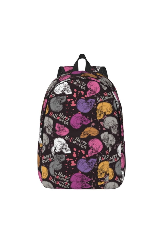 Halloween Skeleton Print Canvas Backpack Travel Rucksack Unisex Knapsack 15.7/17.7Inch Laptop Backpack for Work,College -Small