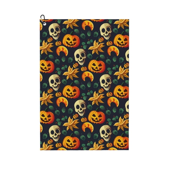 Vsdgher Halloween Skull Print Golf Towel Golf Gift for Men and Women Golf Towel with Carabiner Clip to Quickly Remove Sand, Mud, Dirt and Sweat