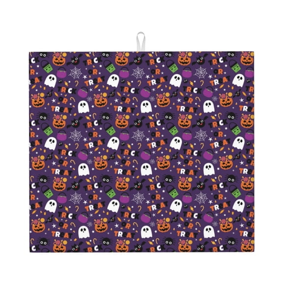Vsdgher Halloween Sweet Candy Print Dish Drying Mat, Kitchen Counter Mat, Dish Drying Pad for Dishes, Utensils, Pots and Pans,16" x 18"