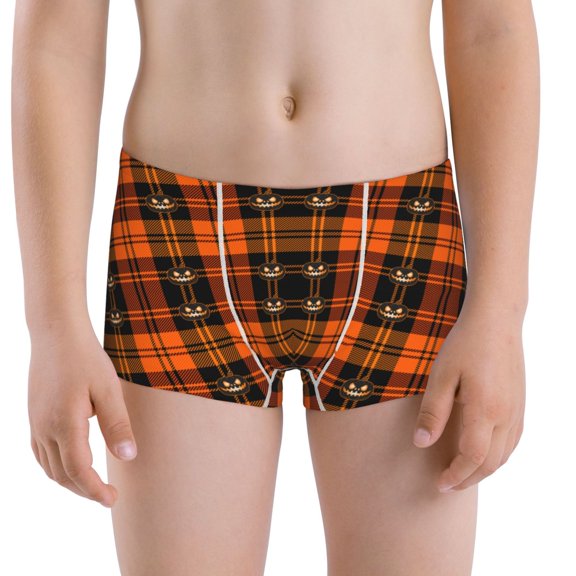 Vsdgher Halloween Tartan Plaid Boys' and Toddler Comfort Flex Waistband Boxer Briefs Toddler Cotton Underwear Big Boy Boxer Briefs-X-Large