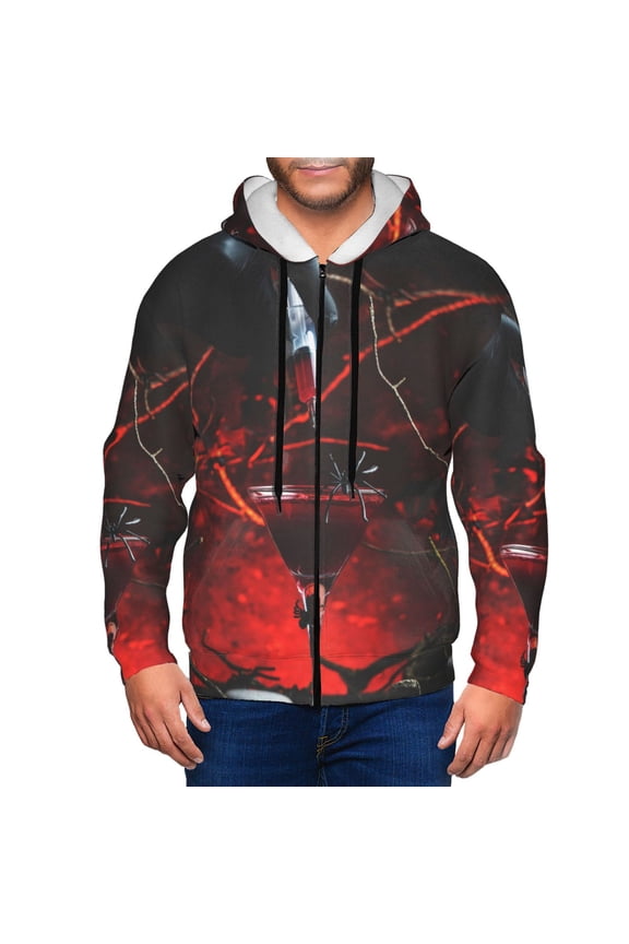 Halloween Vampire Party Mens Hoodies Zip Hoodie, Hoodies for Men, Zip-up Hooded Sweatshirt-Large
