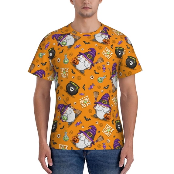 Vsdgher Halloween Witches Gnome Print Men's Dry Fit Mesh Athletic Shirts Moisture Wicking Tennis T-Shirt Tops