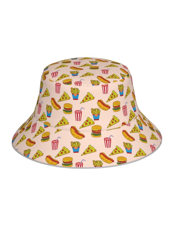 Hamburger Pizza Coke Print Bucket Hat for Men&Women Bucket Hat Reversible Summer Double-Side-Wear Travel Gardening, Beach, Camping, Hiking, Fishing Cap