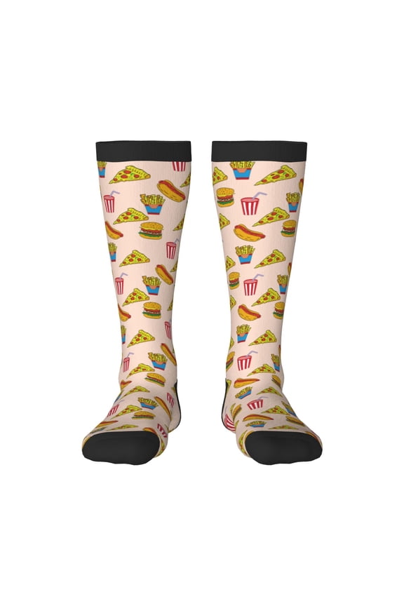 Hamburger Pizza Coke Print Thigh High Socks Extra Long Stretchy Sock Women Over Knee High Opaque Stocking Daily Wear