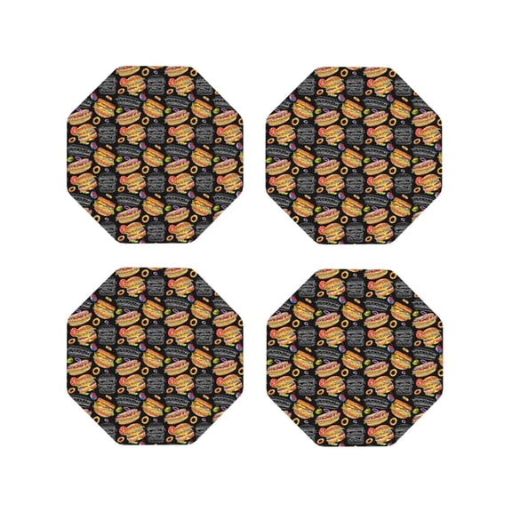 Vsdgher Hamburgers Hot Dogs Leather Coasters for Drinks, Durable Drink Coasters 4 Set for Tabletop Protection, Luxurious Home Décor and Housewarming Gift-Octagon