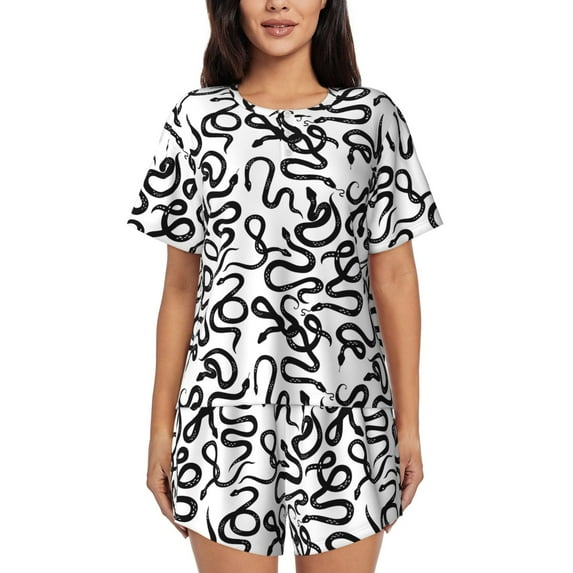 Vsdgher Hand Drawn Snake Pattern Womens Pajamas 2 Piece Short Sleeve Sleepwear Set,Summer Soft Pajamas Set Casual Lounge Sets, 2-Piece Pj -Small