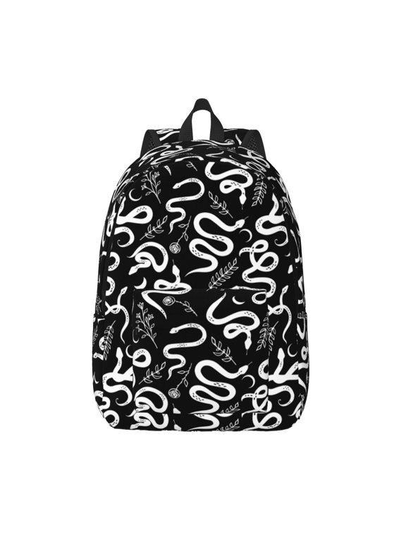 Hand Drawn Snake Print Canvas Backpack Travel Rucksack Unisex Knapsack 15.7/17.7Inch Laptop Backpack for Work,College -Medium
