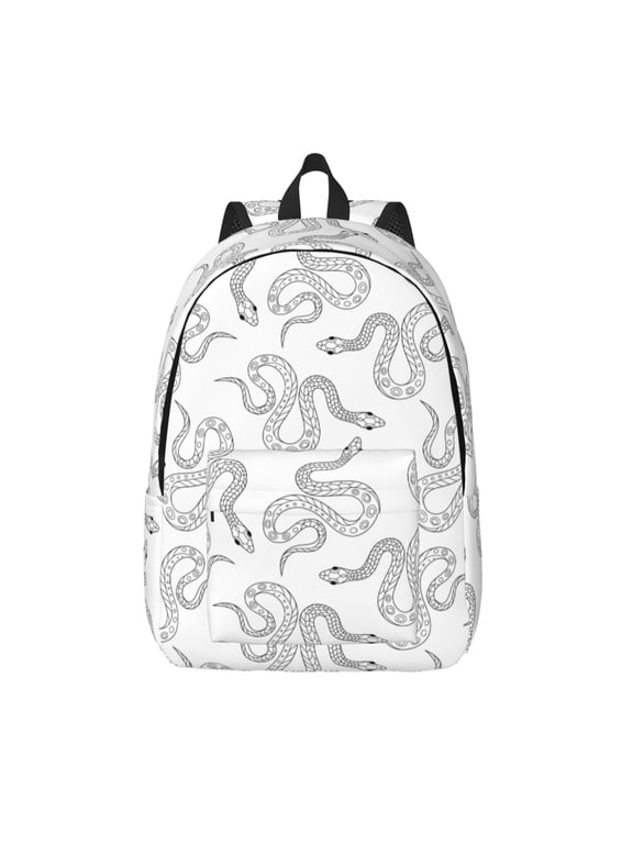 Hand Drawn Snake Print Canvas Backpack Travel Rucksack Unisex Knapsack 15.7/17.7Inch Laptop Backpack for Work,College -Medium
