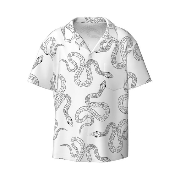 Vsdgher Hand Drawn Snake Print Men's Wrinkle Free Untucked Cuban Shirt Business Casual Button Down Shirts Short Sleeve Shirt