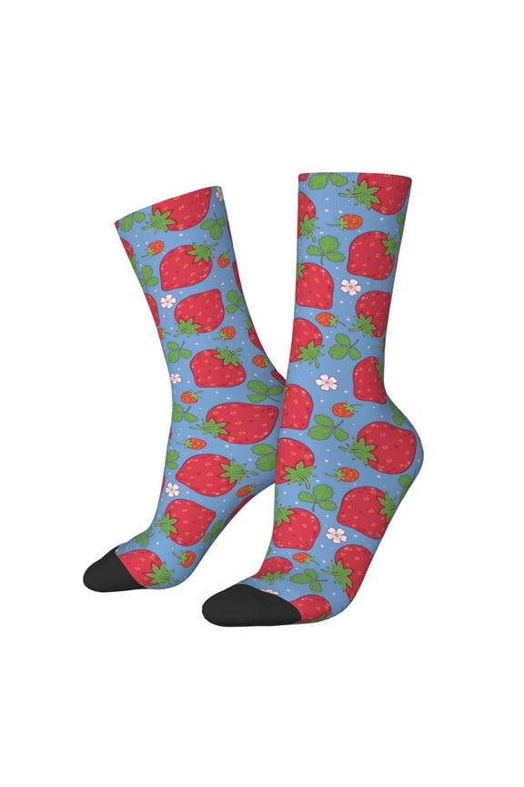 Hand Drawn Strawberry Crew Socks for Men & Women, Breathable Casual Athletic Ankle Socks