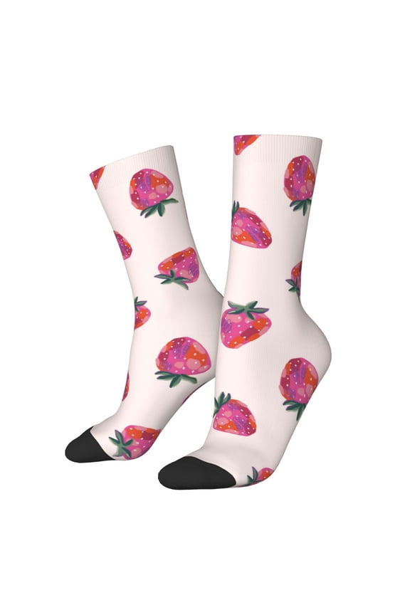 Hand Drawn Strawberry Crew Socks for Men & Women, Breathable Casual Athletic Ankle Socks
