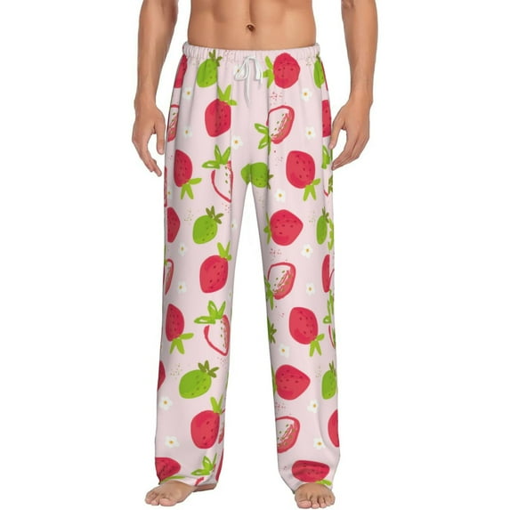 Vsdgher Hand Drawn Strawberry Print Mens Pajama Pants Sleep & Lounge Pants, PJ Bottoms With elastic waistb and Pockets