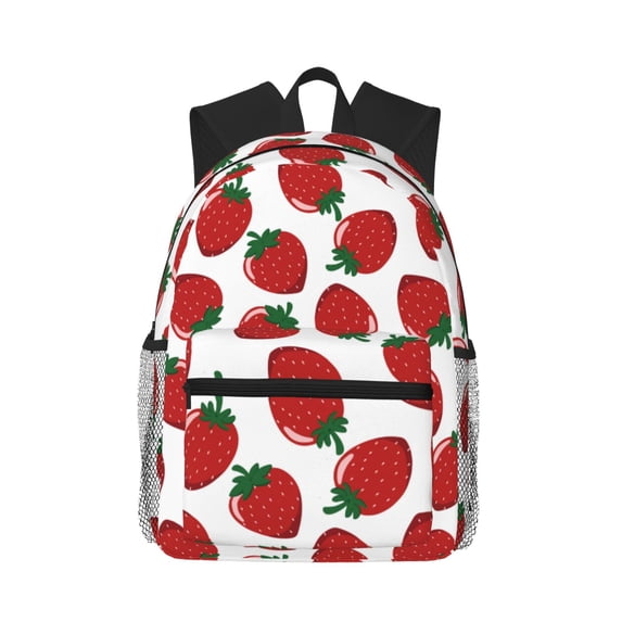 Vsdgher Hand Drawn Strawberry Print Unisex Large Capacity Bookbag Schoolbag Casual Daypack for High School/College/Teens/Travel/Work