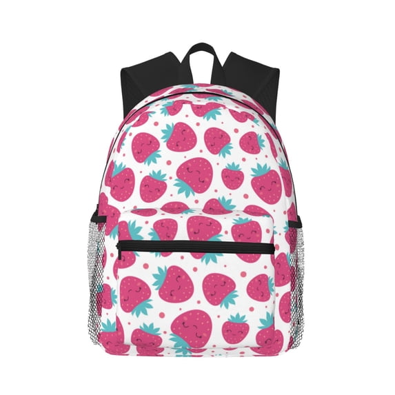 Vsdgher Hand Drawn Strawberry Print Unisex Large Capacity Bookbag Schoolbag Casual Daypack for High School/College/Teens/Travel/Work