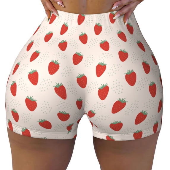 Vsdgher Hand Drawn Strawberry print Workout Shorts for Women Seamless Soft Smooth Gym Yoga Scrunch Active Exercise Fitness Shorts