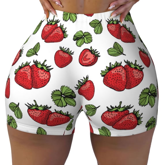 Vsdgher Hand Drawn Strawberry print Workout Shorts for Women Seamless Soft Smooth Gym Yoga Scrunch Active Exercise Fitness Shorts