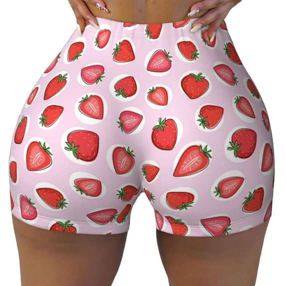 Vsdgher Hand Drawn Strawberry print Workout Shorts for Women Seamless Soft Smooth Gym Yoga Scrunch Active Exercise Fitness Shorts