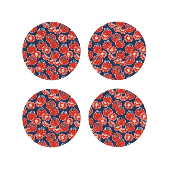 Vsdgher Hand Drawn Tomatoes Leather Coasters for Drinks, Durable Drink Coasters 4 Set for Tabletop Protection, Luxurious Home Décor and Housewarming Gift ( {designName})Round Shape