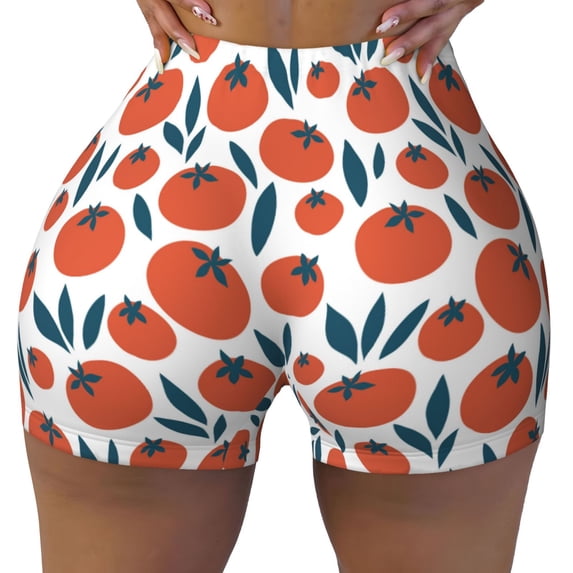 Vsdgher Hand Drawn Tomatoes print Workout Shorts for Women Seamless Soft Smooth Gym Yoga Scrunch Active Exercise Fitness Shorts