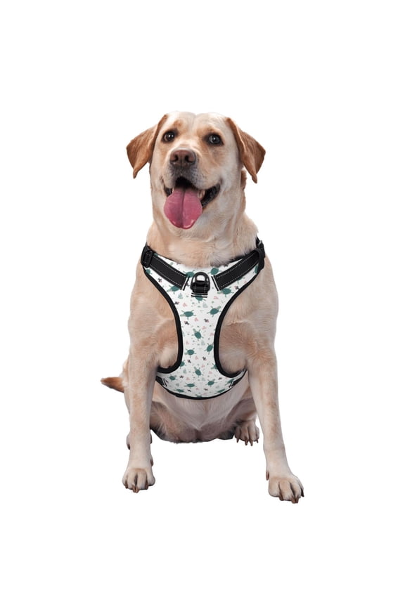 Hand Drawn Turtle Pattern Dog Harness,No Pull Pet Harness with Soft Padded Handle,Adjustable Reflective Vest with 2 Buckles,4 Slide Buckles,S-XL Large