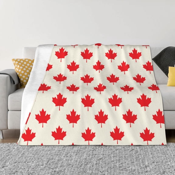 Vsdgher Happy Canada Day Pattern Fleece Throw Blanket, Horizontal Fleece Bedding Home Decor for Couch & Bed All Season Use -80"x60"