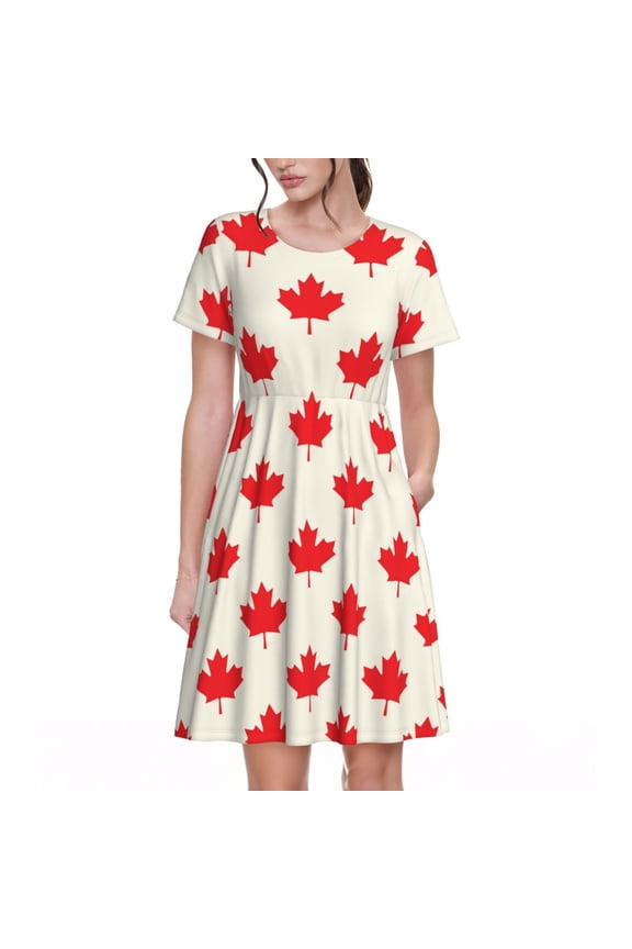 Happy Canada Day for Womens Summer 2025 Casual Midi Maxi Dresses Lightweight Short Sleeve Round Neck Beach Dress -X-Large