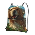 thumbnail image 1 of Vsdgher Happy Dog In Flower Field Drawstring Backpack Water Resistant String Bag Sports Sackpack Gym Sack for Men Women, 1 of 6
