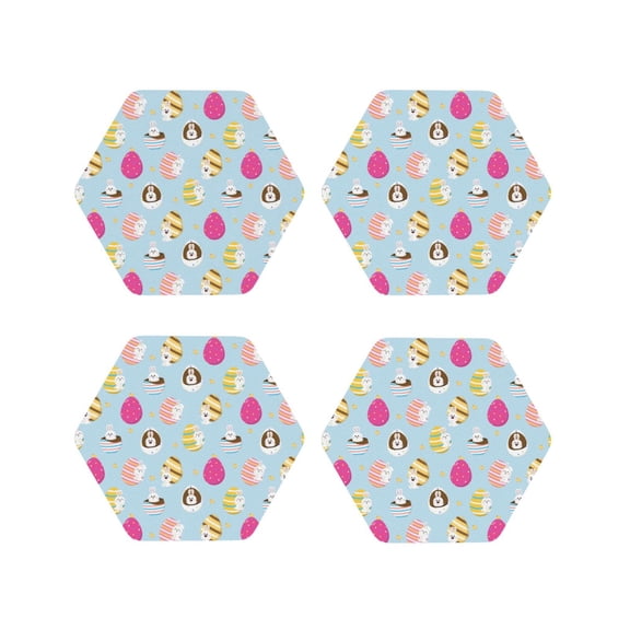 Vsdgher Happy Easter Leather Coasters for Drinks, Durable Drink Coasters 4 Set for Tabletop Protection, Luxurious Home Décor and Housewarming Gift ( {designName})Hexagon