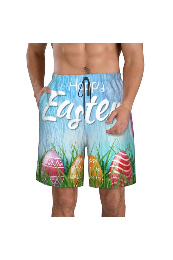 Happy Easter Men's Beach Shorts, Surfing shorts, Swim trunks, Quick Dry Swim Trunks for Surfing Beach Fun -Medium