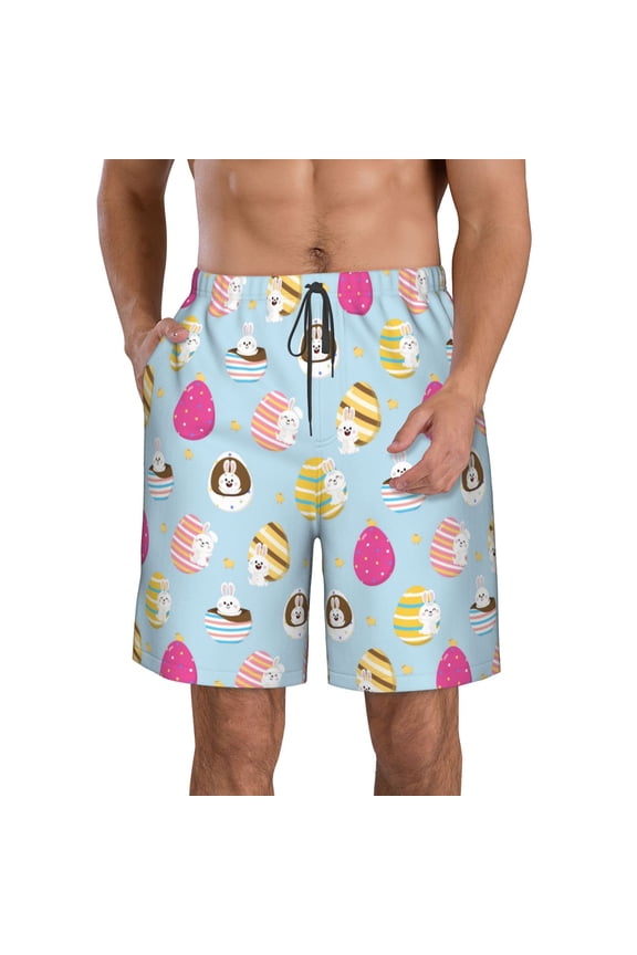 Happy Easter Men's Beach Shorts, Surfing shorts, Swim trunks, Quick Dry Swim Trunks for Surfing Beach Fun -Medium