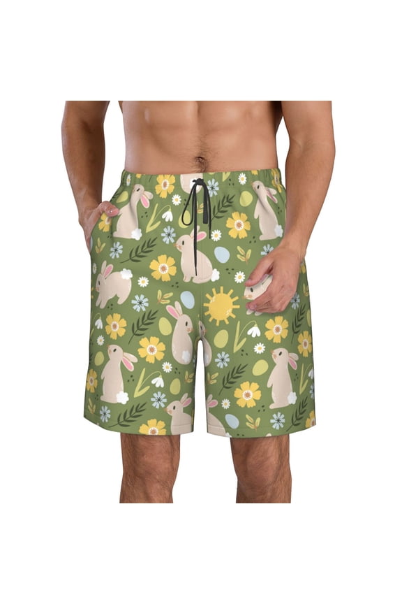 Happy Easter Men's Beach Shorts, Surfing shorts, Swim trunks, Quick Dry Swim Trunks for Surfing Beach Fun -Small