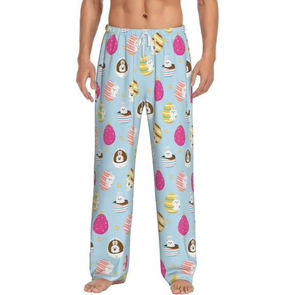 Vsdgher Happy Easter Print Mens Pajama Pants Sleep & Lounge Pants, PJ Bottoms With elastic waistb and Pockets