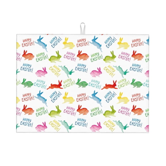 Vsdgher Happy Easter Rabbit Dish Drying Mat Super Absorbent Drying Mat Large Dish Drying Mats for Kitchen Counter Kitchen Drying Mat 24" x 18"