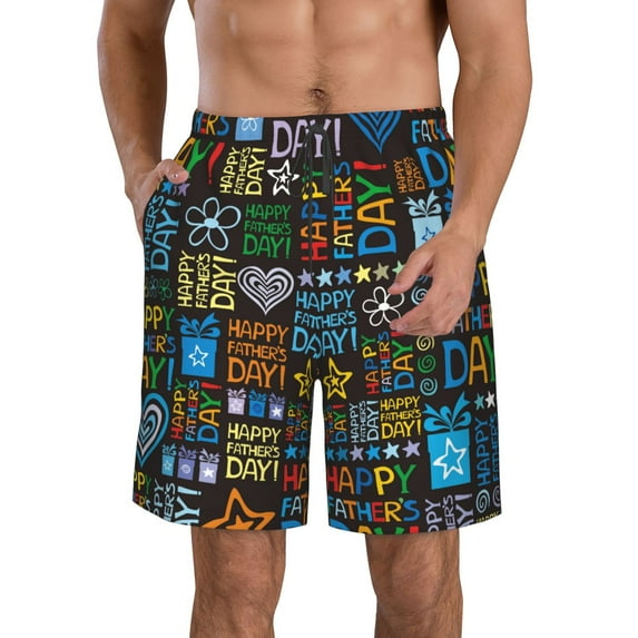 Vsdgher Happy Father Day Men's Beach Shorts, Surfing shorts, Swim trunks, Quick Dry Swim Trunks for Surfing Beach Fun -3X-Large