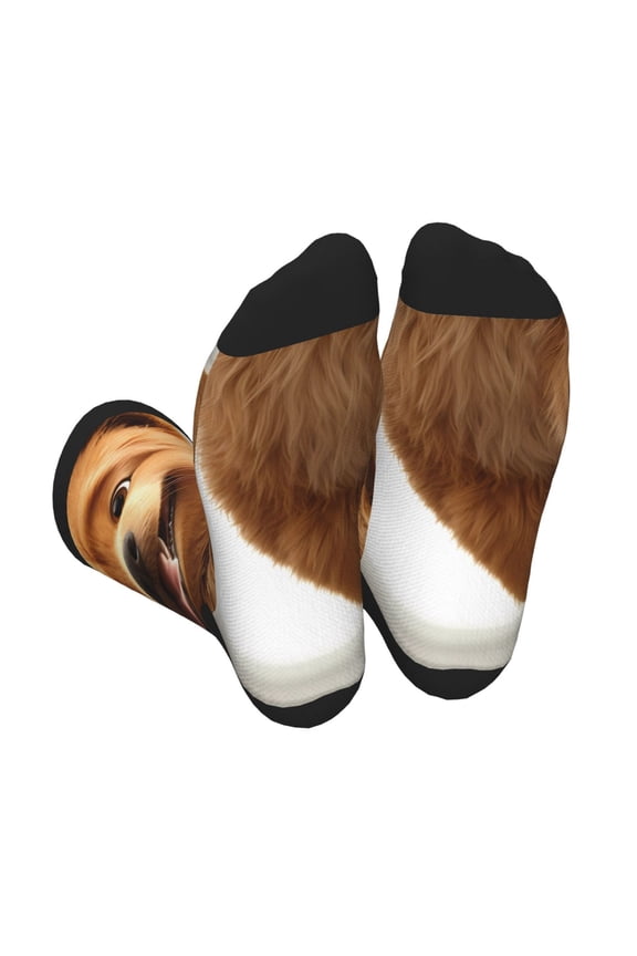 Happy Fluffy Running Dog Unisex Crew Socks Lightweight Breathable Ventilation Ankle Socks, Mid-calf socks for Daily