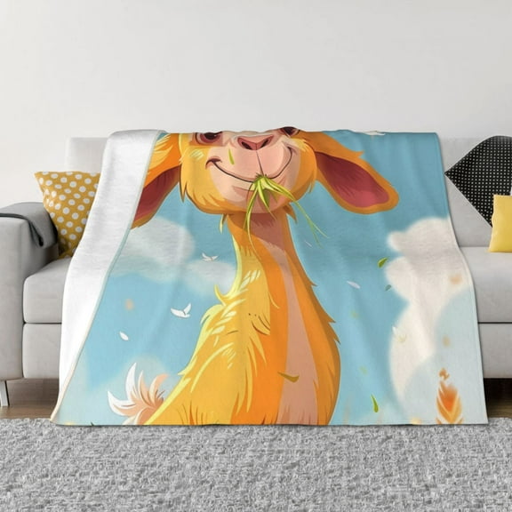 Vsdgher Happy Goat In Meadow Pattern Fleece Throw Blanket, Horizontal Fleece Bedding Home Decor for Couch & Bed All Season Use -60"x50"