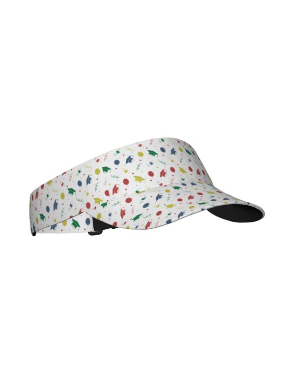 Happy Graduation Print Adult Sunscreen Visor Cap,1 Piece of Sport Sun Visor Hats Adjustable Sun Hat for Outdoor Activities Fits for Women and Men (One Size)