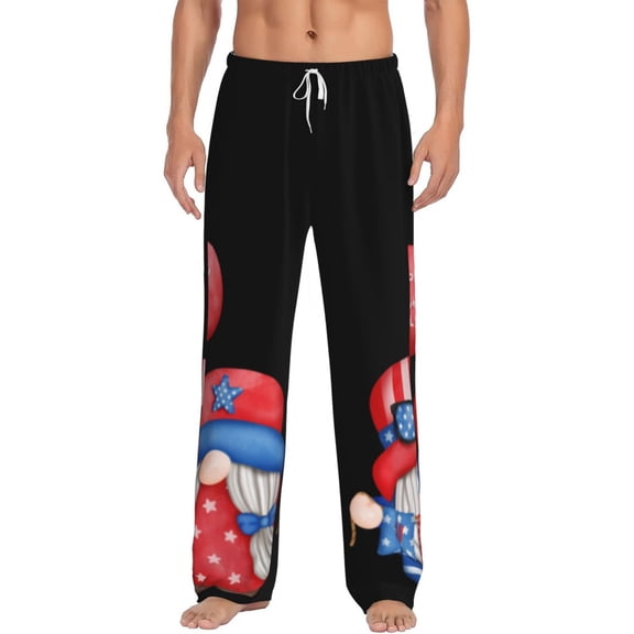 Vsdgher Happy Independence Day Gnome Print Mens Pajama Pants Sleep & Lounge Pants, PJ Bottoms With elastic waistb and Pockets